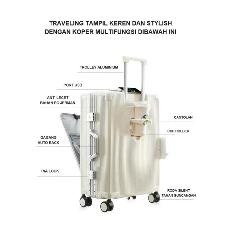 TUTTOO Koper Y43 20/24 Inci dengan Slot Laptop dan Cup Holder